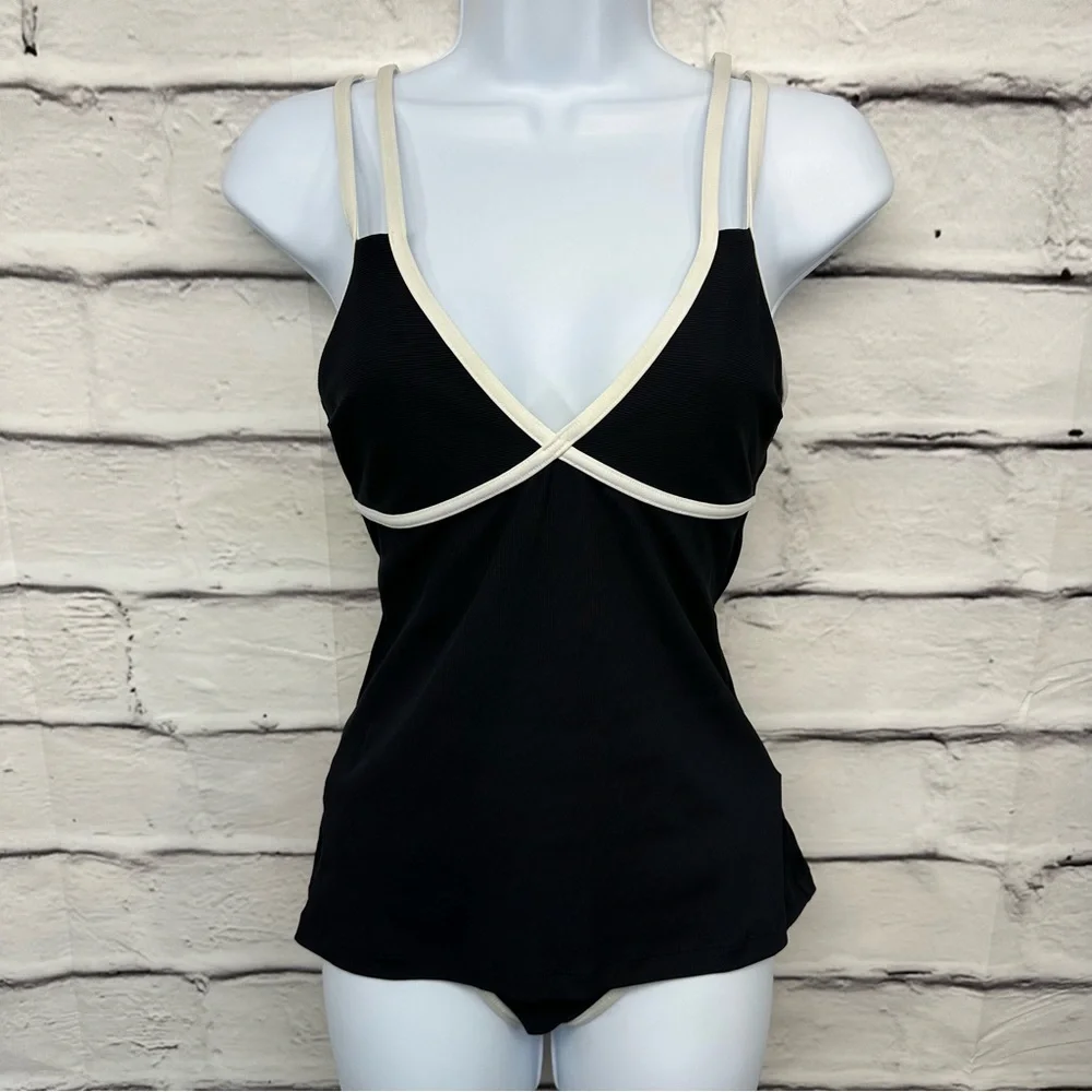 Athleta Black With Off White Trim Two Piece Tankini Bikini Women's Sz S …